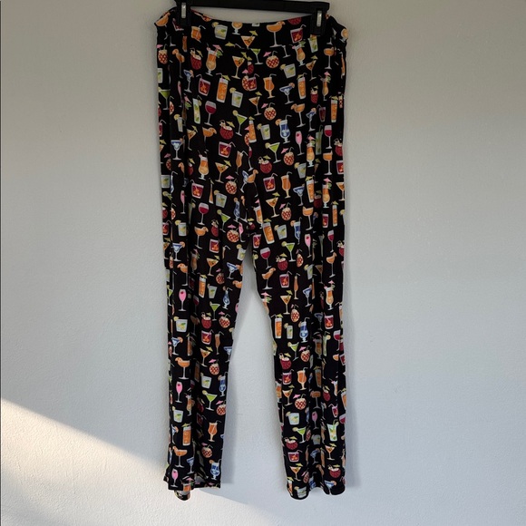 Amanda Blu black colorful cocktail print wide leg stretch pajama pants size XL - Picture 6 of 11